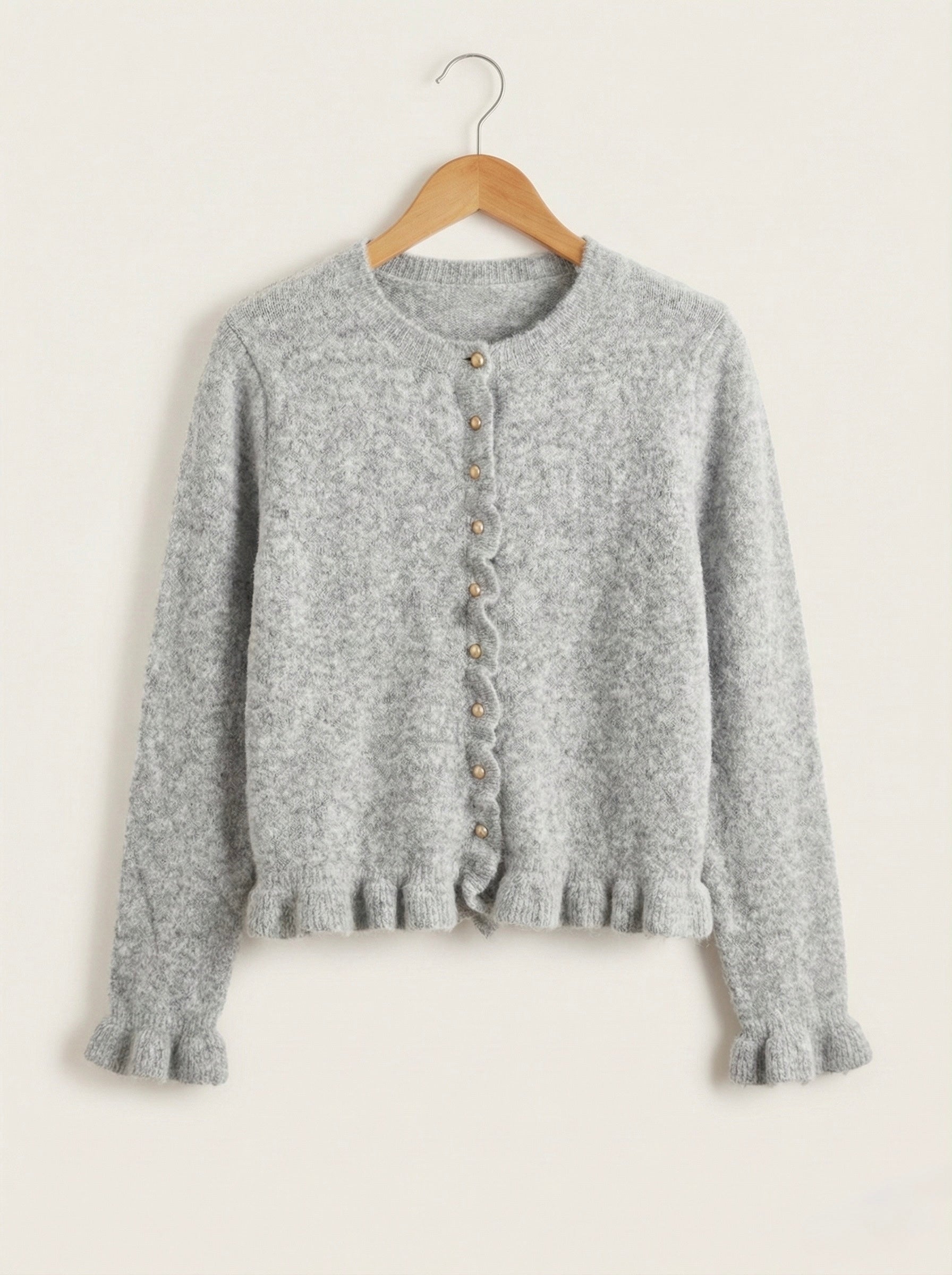 The Soft Grey Ruffle Hem Cardigan
