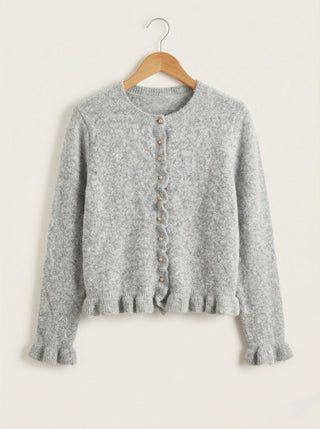The Soft Grey Ruffle Hem Cardigan