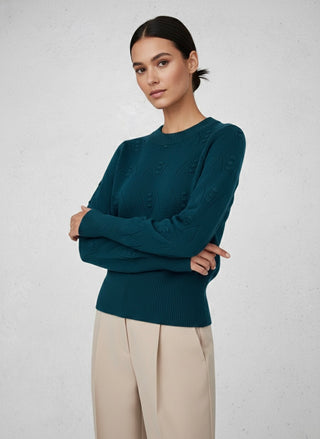 The Teal Textured Bobble-Knit Pullover