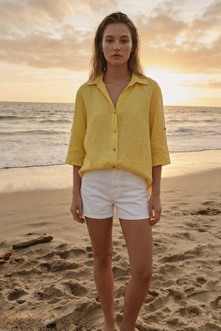 Oversized Button Down Linen Shirt- Sunbeam
