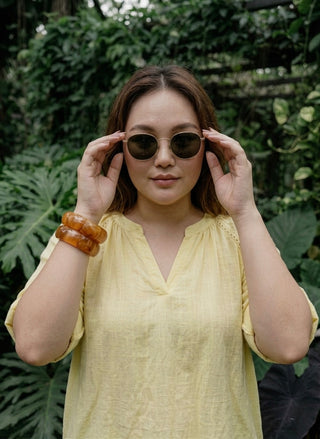 The Italian Linen Raglan Blouse- Custard