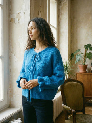 The Coquette Tie-Front Cardigan-Azure blue.