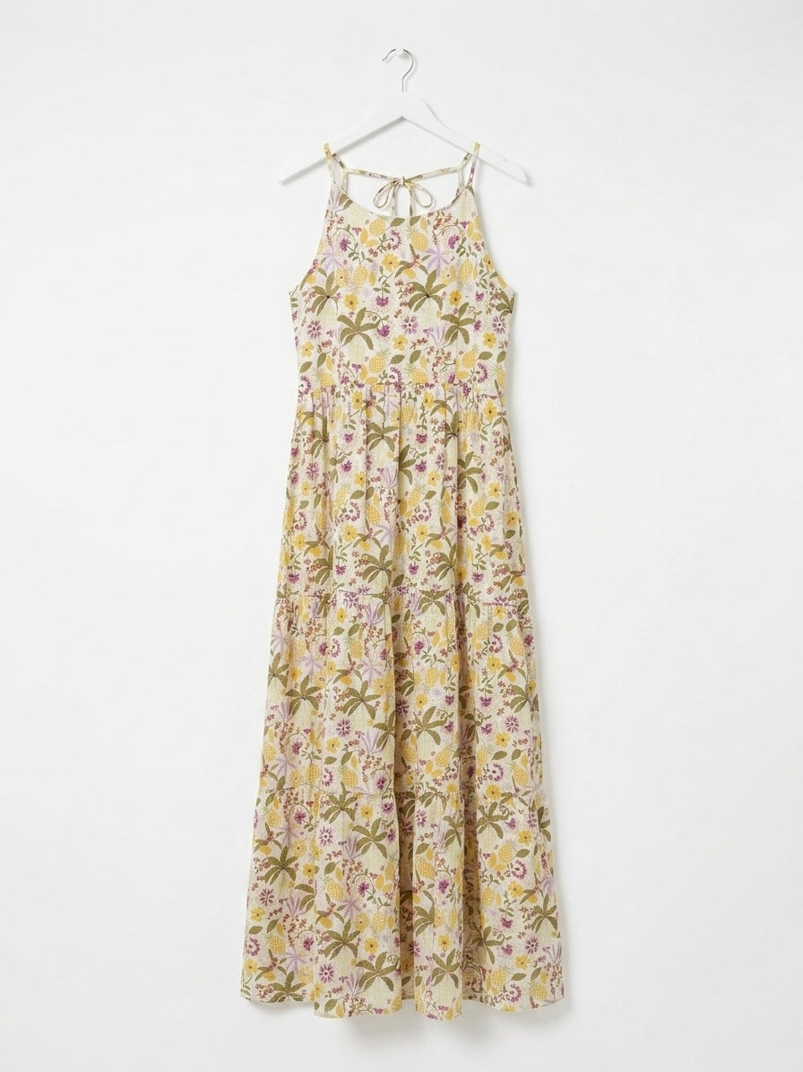 Garden Lace-Back Linen Maxi Dress