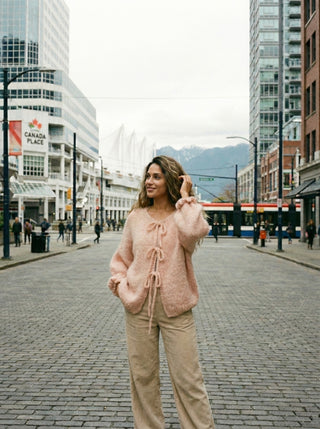 The Coquette Tie-Front Cardigan-  
Dusty Rose
