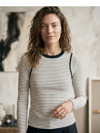 Striped Illusion Long Sleeve Tee- White
