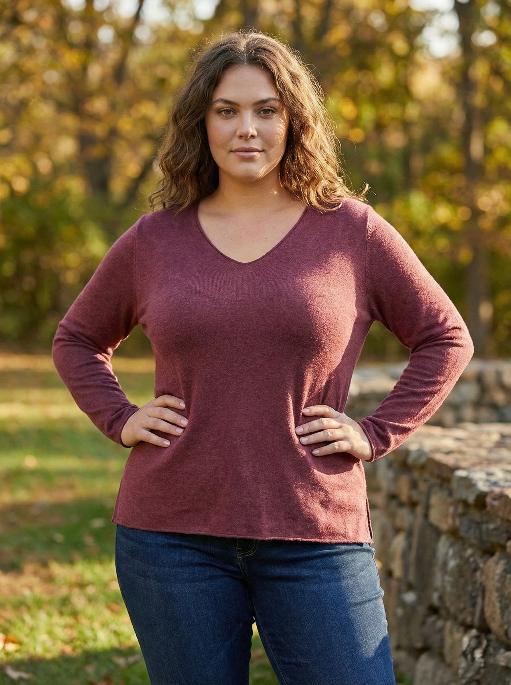The Vivid Italian V-Neck Sweater-Marsala