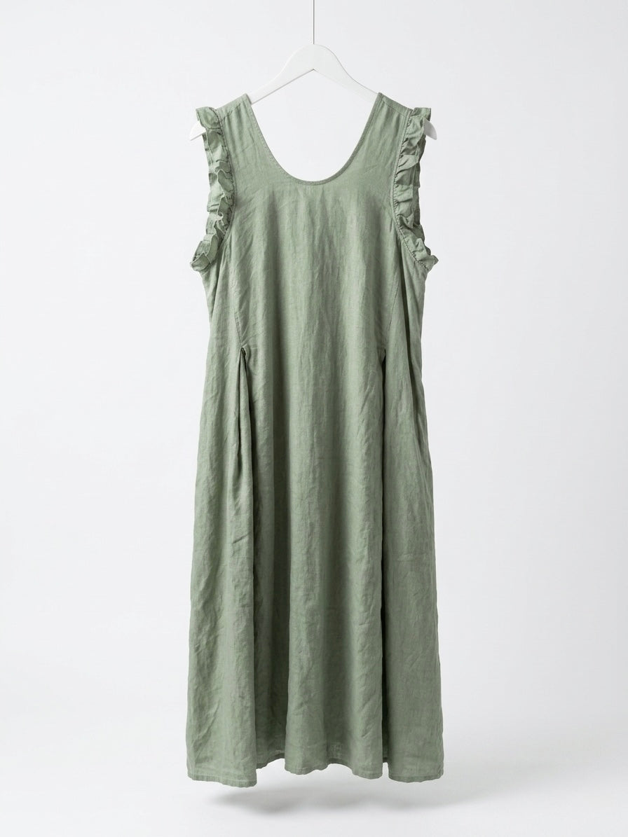 The Aria Ruffle Back-Tie Midi- Sage Green