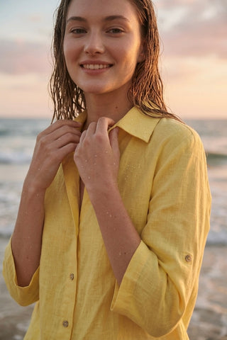 Oversized Button Down Linen Shirt- Sunbeam