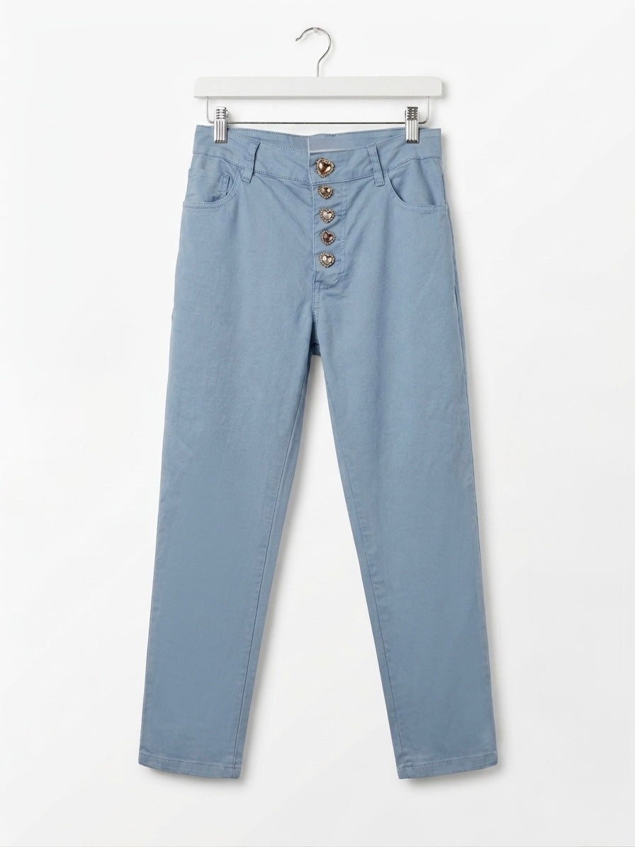 High-waisted, straight-leg twill pants- Periwinkle