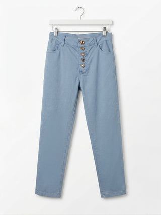 High-waisted, straight-leg twill pants- Periwinkle