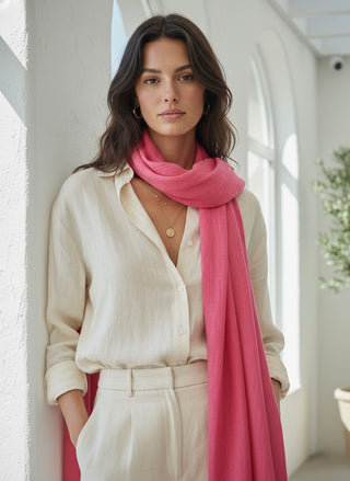 The Serene Azure Linen Scarf- Fuchsia