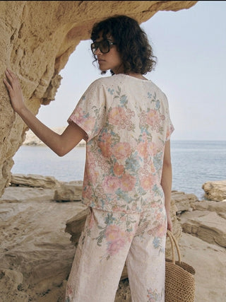 Floral Broderie Anglaise Top- White-Pink-Sage
