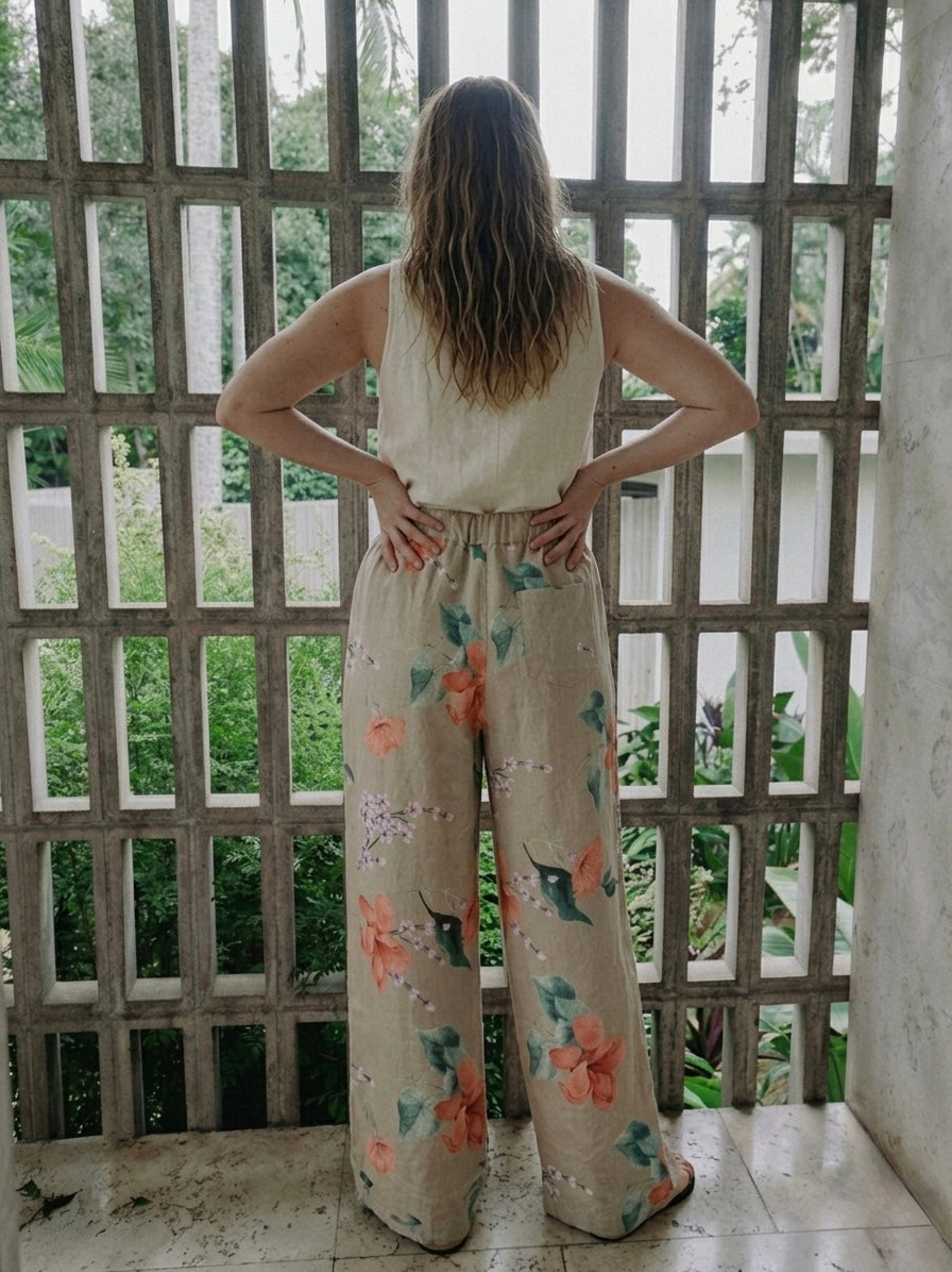 The Islandia Wide-Leg Linen Pant- light taupe