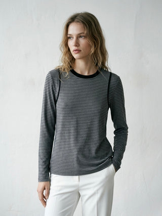 Striped Illusion Long Sleeve Tee-  Grey