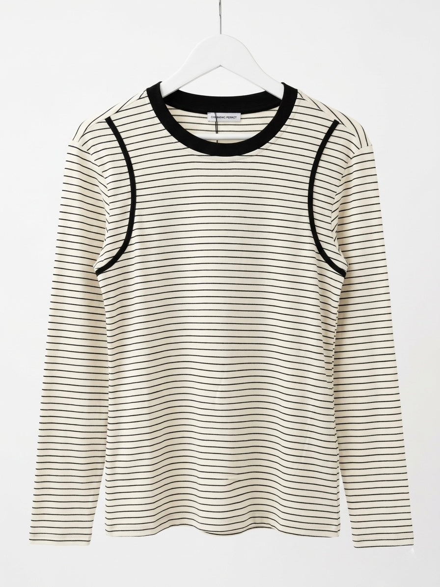 Striped Illusion Long Sleeve Tee- White
