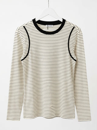 Striped Illusion Long Sleeve Tee- White