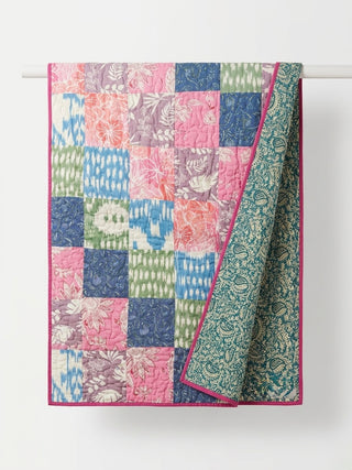 Artisan Reversible Queen Size Cotton Quilt – Midnight Paisley & Pastel Patchwork
