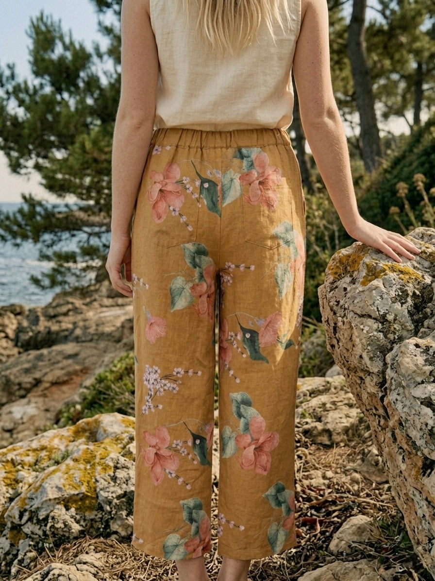 The Islandia Wide-Leg Linen Pant- Tan