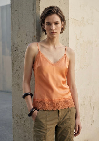 Lace-Trim Satin Cami- Dusty Peach