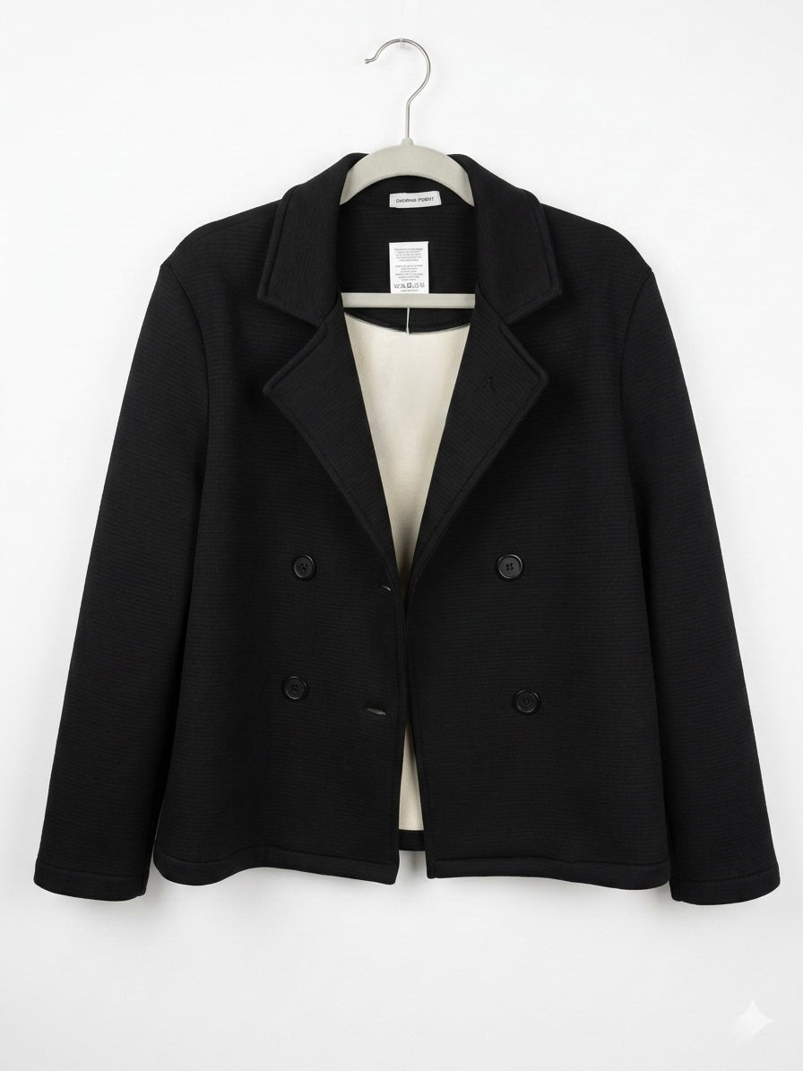 Milano Structured Double-Breasted Blazer- Black