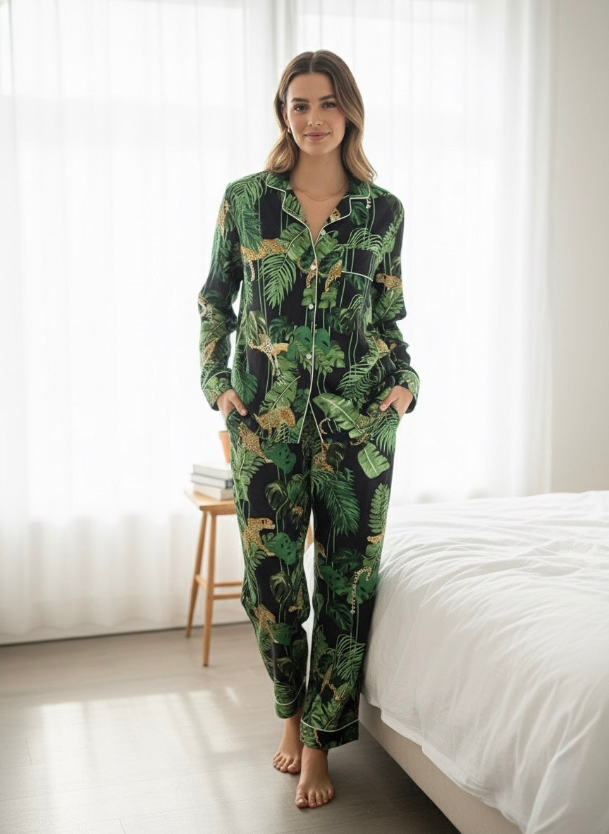 Midnight Jungle Cotton Pajama Set.