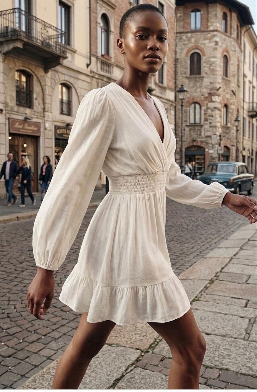 Silk-Blend Smocked Waist Mini Dress