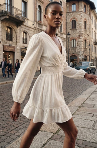 Silk-Blend Smocked Waist Mini Dress