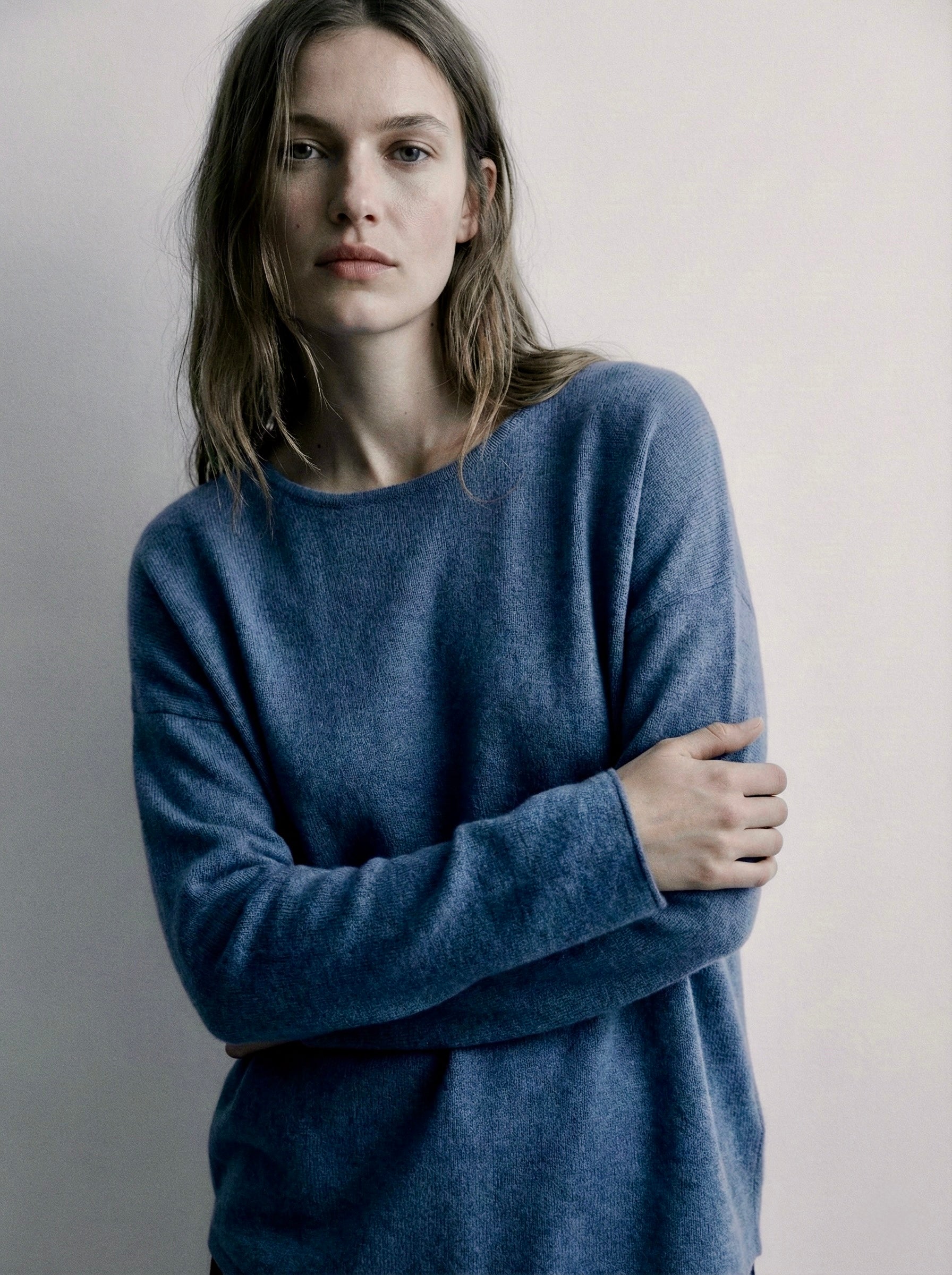 The Italian Soft Scoop Neck Sweater- Slate blue