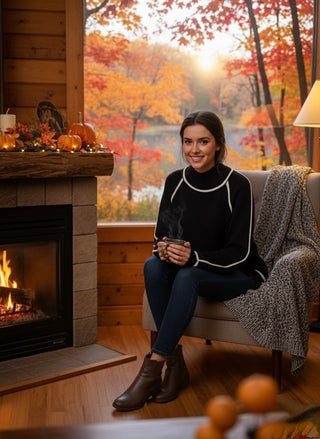 Contrast Piping Mock Neck Sweater