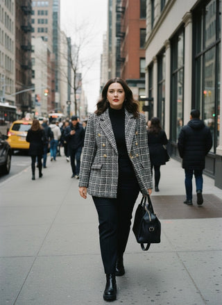 The "Milano" Textured Tweed Double-Breasted Blazer- Black