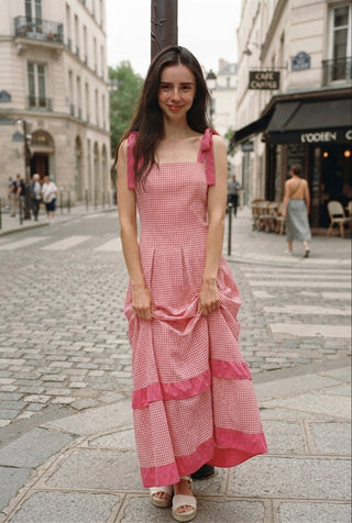 Blossom Gingham Tie-Strap Midi Dress