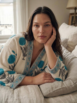 Turquoise Thistle Waffle Robe
