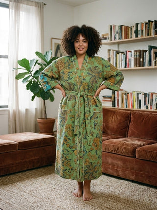 Sage Marigold Cotton Waffle Robe