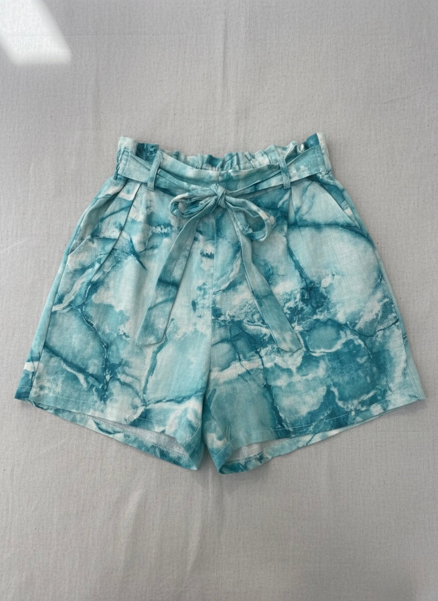 The Aria Marble Shorts- Turquoise