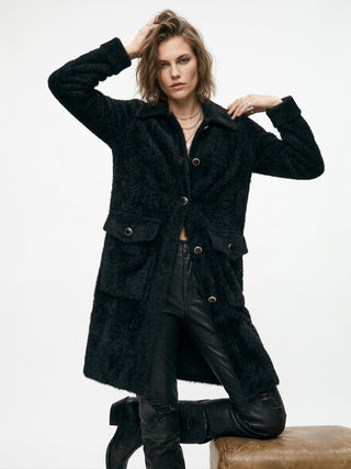 Plush Pocket Coat with Gold-Trim Buttons