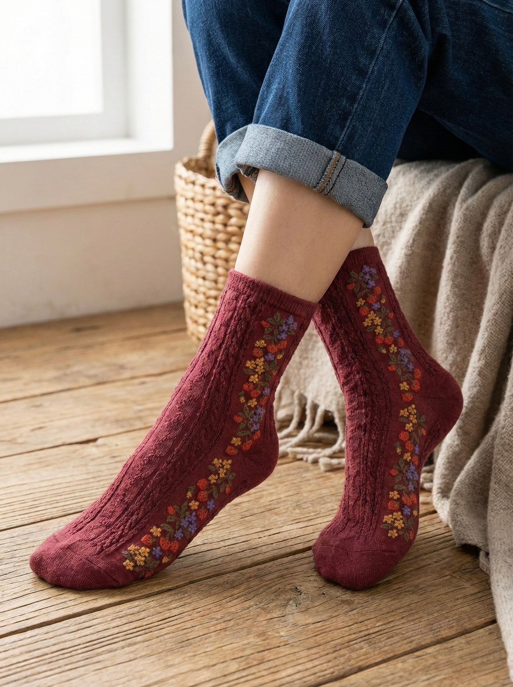 Wild Strawberry Burgundy Knit Socks