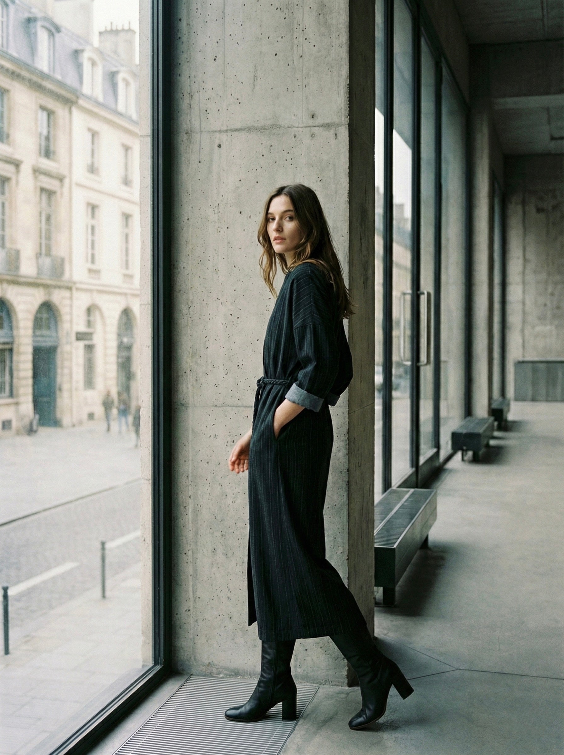 The Milano Pinstripe Belted Maxi Dress