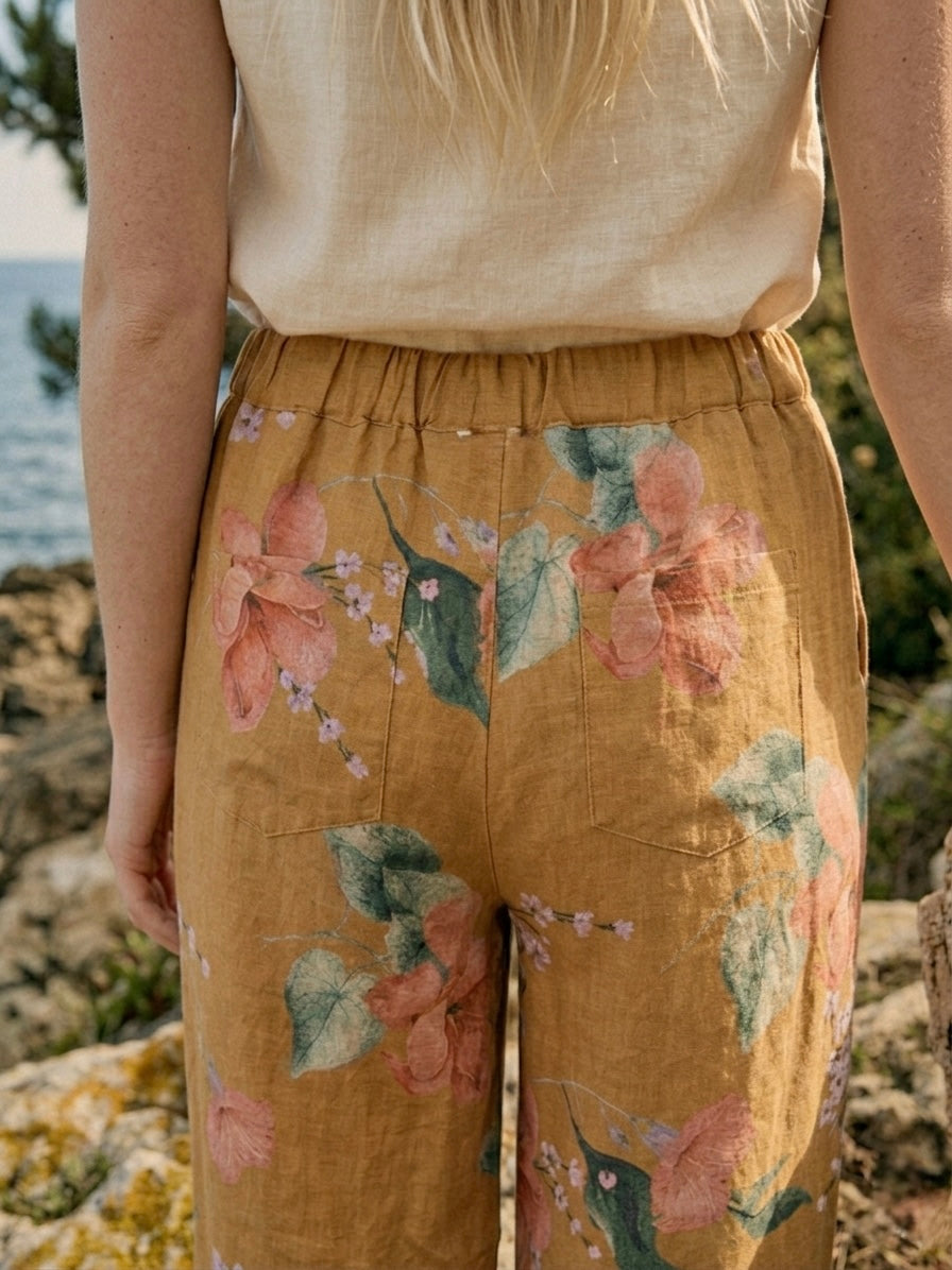 The Islandia Wide-Leg Linen Pant- Tan