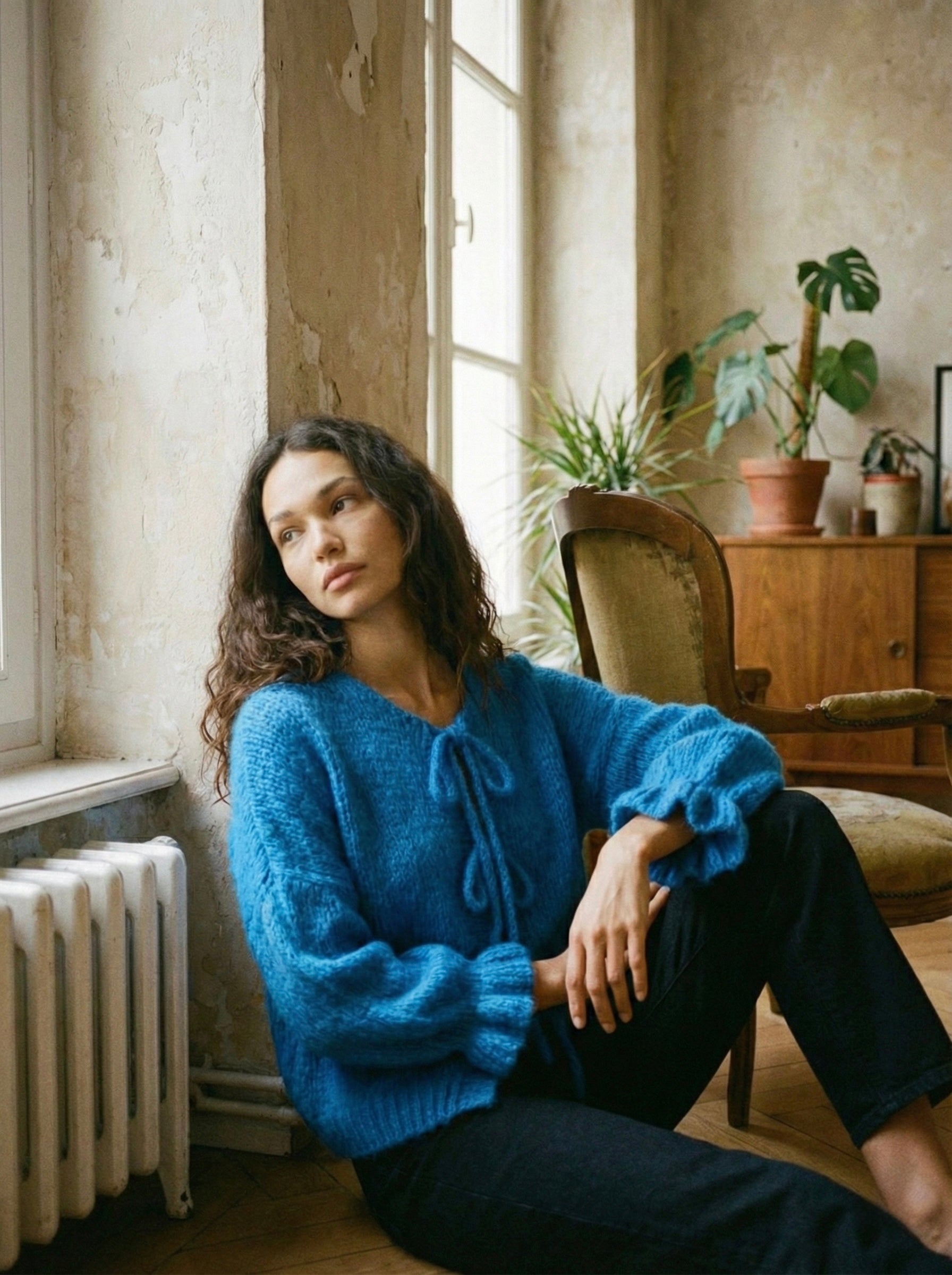 The Coquette Tie-Front Cardigan-Azure blue.