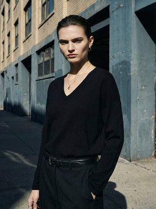 The Vivid Italian V-Neck Sweater- Black