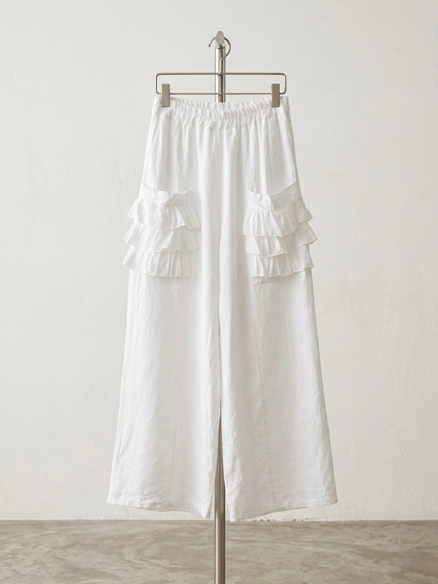 The White Ruffle-Pocket Linen Pant