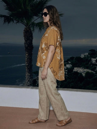 LINEN PRINTED BLOUSE WITH CHINE DETAILS