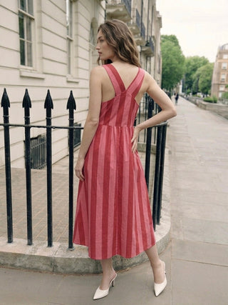 The Crimson & Candy Striped Midi Pinafore