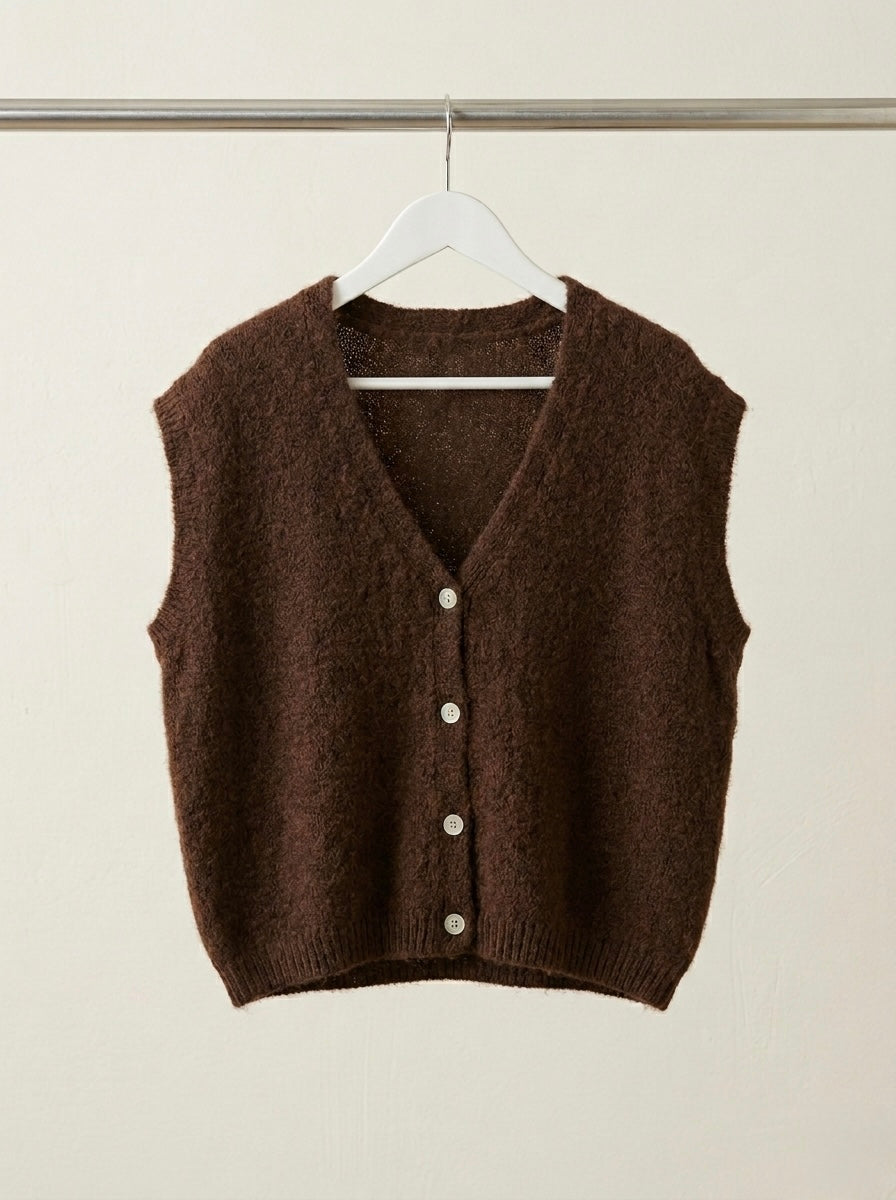 Cloud-Soft Alpaca Blend Button-Front Vest- Chocolate Brown