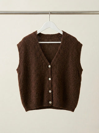 Cloud-Soft Alpaca Blend Button-Front Vest- Chocolate Brown