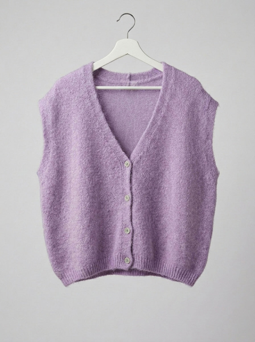 Cloud-Soft Alpaca Blend Button-Front Vest- Mauve