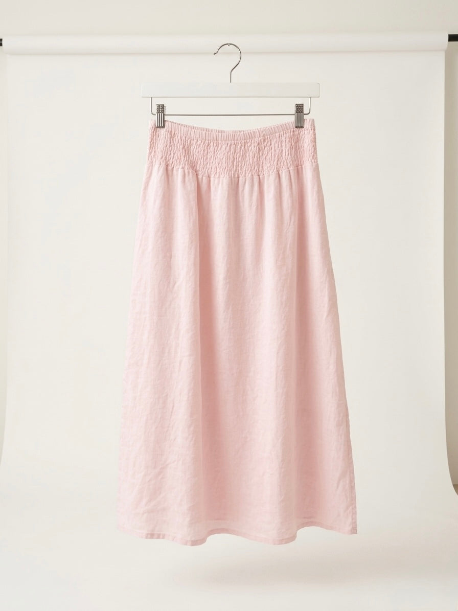 The Rose Linen Smocked Midi Skirt