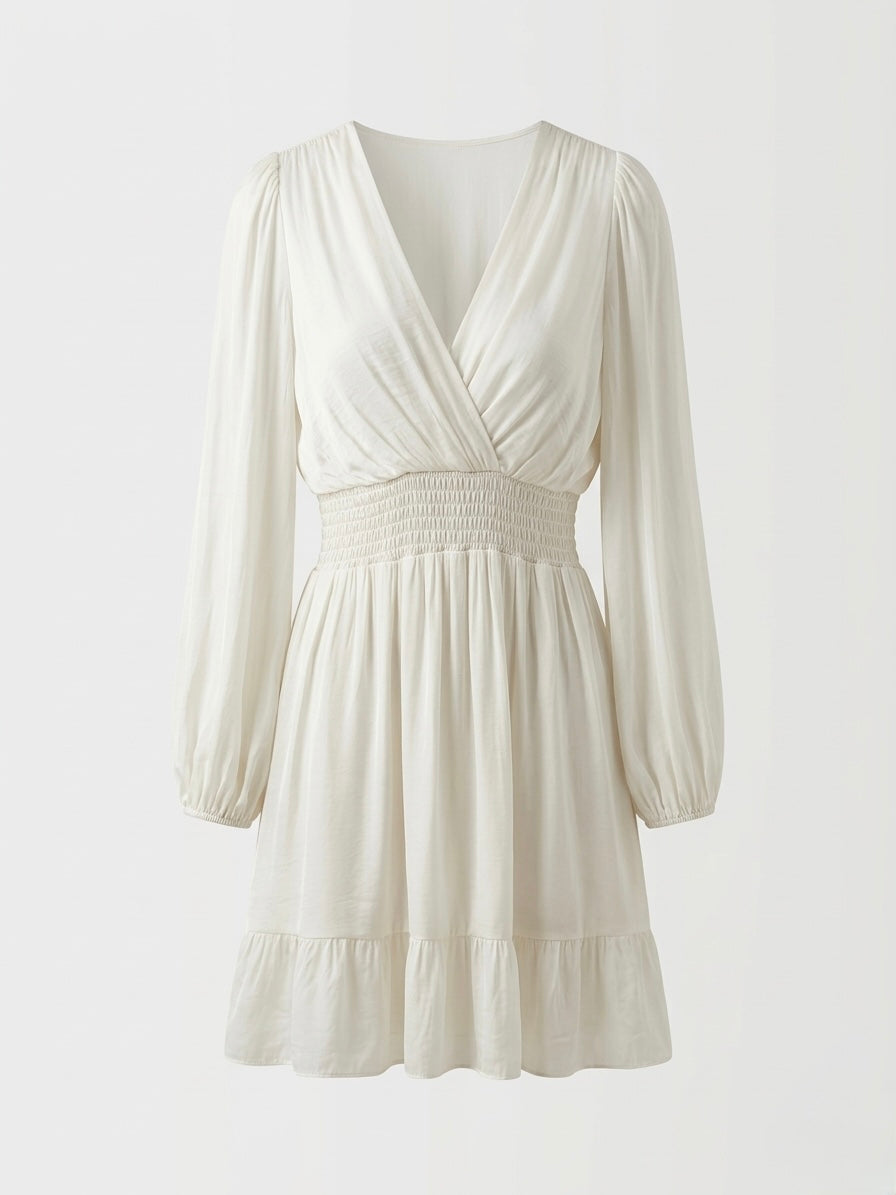 Silk-Blend Smocked Waist Mini Dress