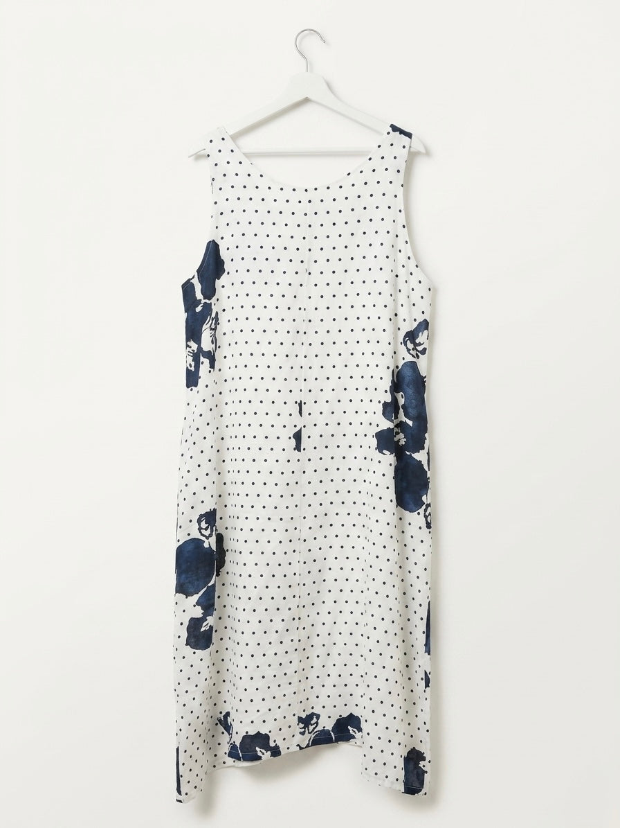 LINEN MIXED PRINT MAXI DRESS- ROYAL BLUE