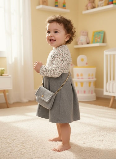 Floral & Grey Two-Piece Style Dress with Matching Purse